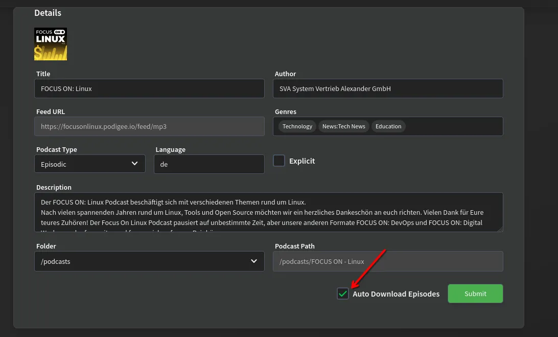 Automatischen Download in Audiobookshelf aktivieren