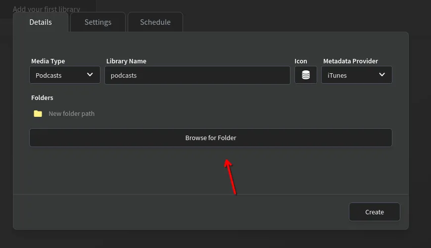 Ordner in Audiobookshelf auswählen