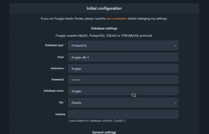 initial setup forgejo